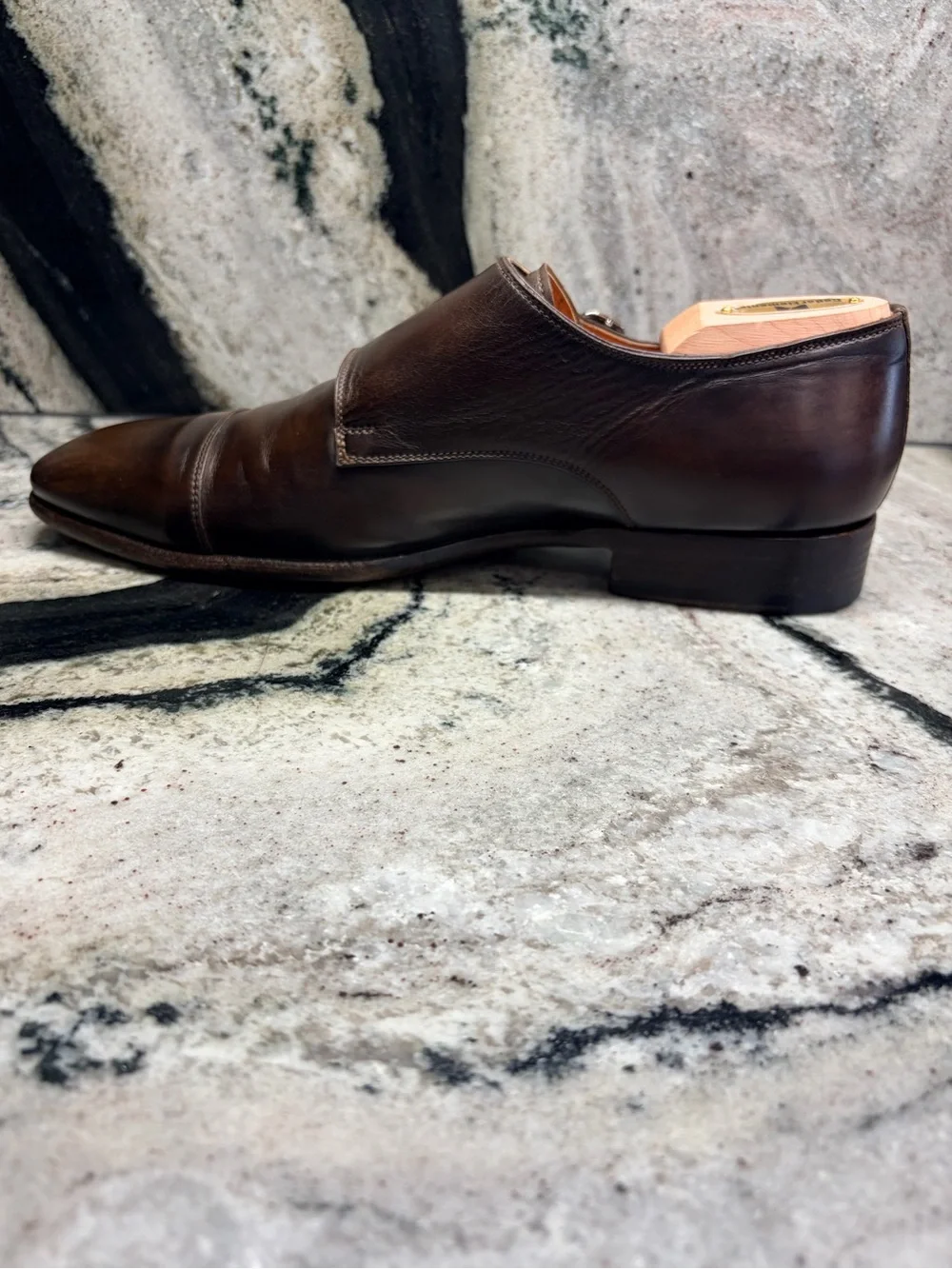Santoni Fatte a Mano Brown Double Monk Strap Shoes UK 8.5 US 9.5 Handmade Italy